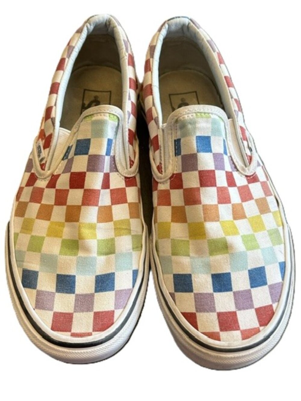 Vans Men’s 7.5 Women’s 10 Rainbow Checkerboard Slip On Sneakers Skate Shoes